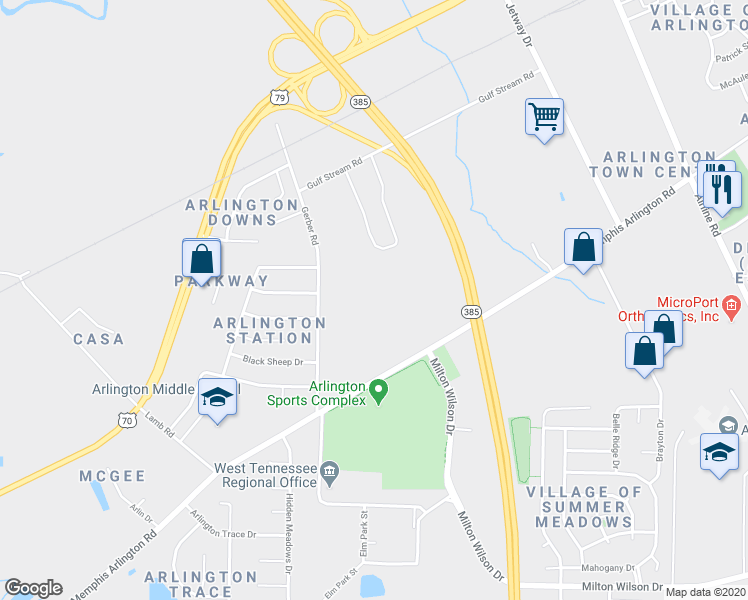 map of restaurants, bars, coffee shops, grocery stores, and more near 11336 Memphis Arlington Road in Arlington