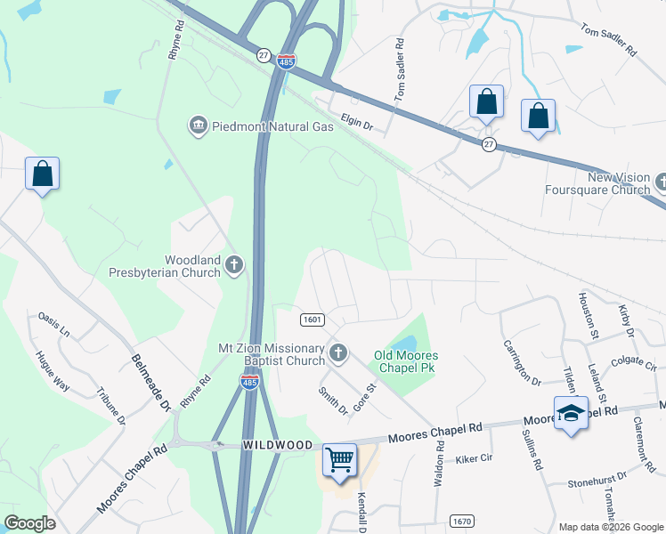 map of restaurants, bars, coffee shops, grocery stores, and more near 9608 Old Moores Chapel Road in Charlotte