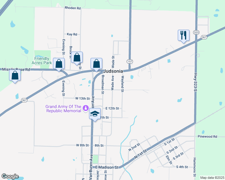 map of restaurants, bars, coffee shops, grocery stores, and more near 1402 Wade Avenue in Judsonia