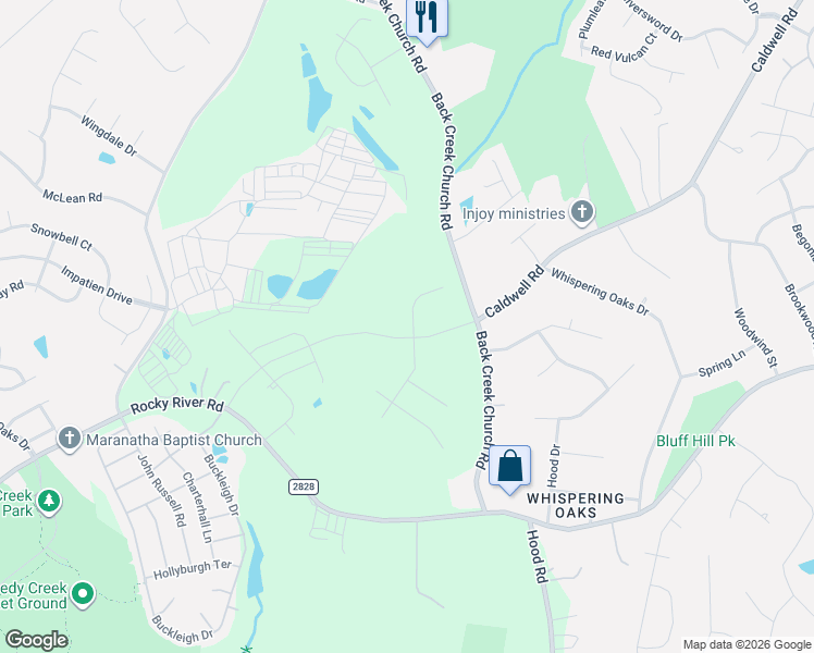 map of restaurants, bars, coffee shops, grocery stores, and more near 4030 Back Creek Church Road in Charlotte