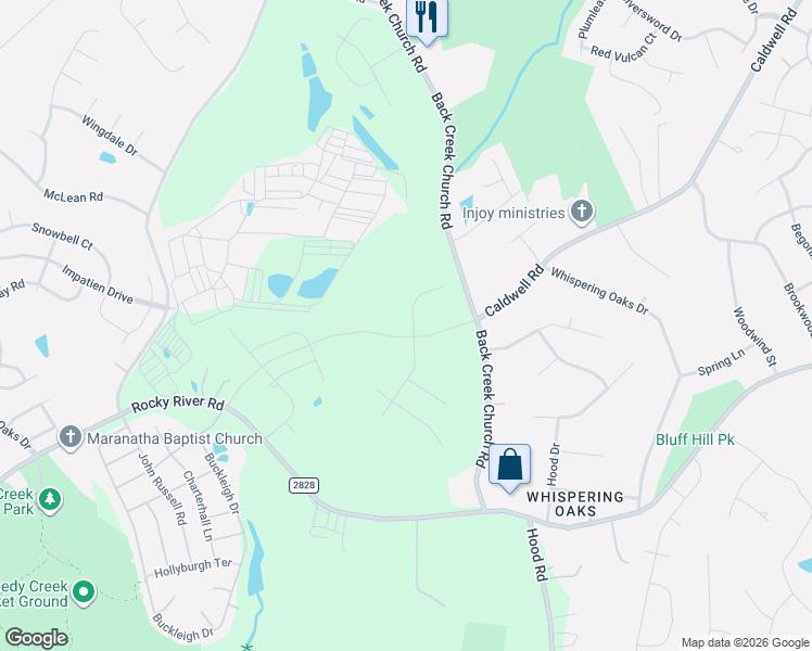 map of restaurants, bars, coffee shops, grocery stores, and more near 4030 Back Creek Church Road in Charlotte