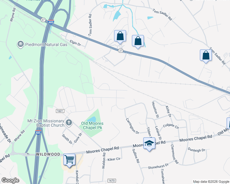 map of restaurants, bars, coffee shops, grocery stores, and more near 301 Tilden Rd in Charlotte
