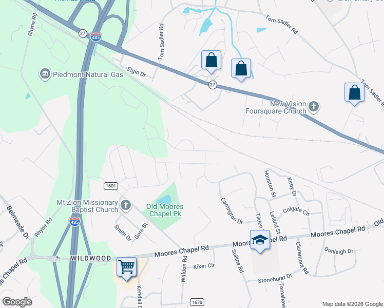 map of restaurants, bars, coffee shops, grocery stores, and more near 8607 Deerwood Rd in Charlotte