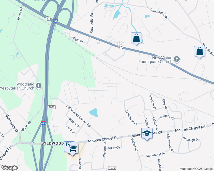 map of restaurants, bars, coffee shops, grocery stores, and more near 8607 Deerwood Rd in Charlotte