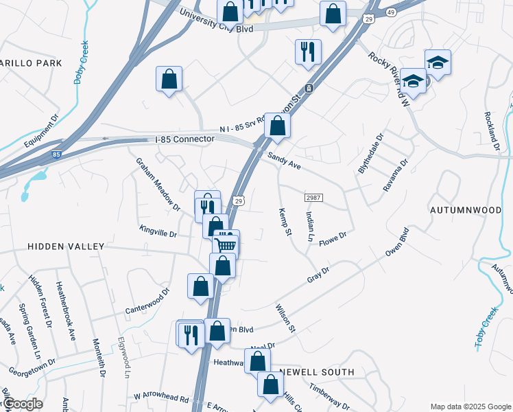 map of restaurants, bars, coffee shops, grocery stores, and more near 8108 Grace Farms Drive in Charlotte