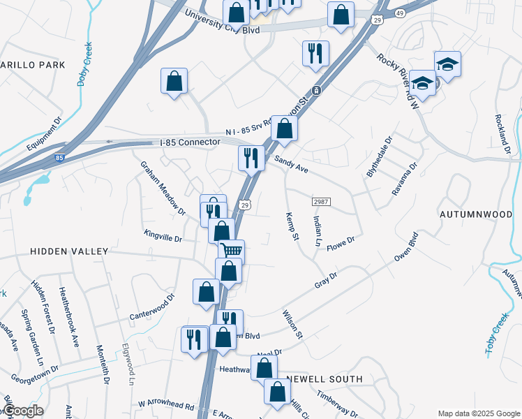 map of restaurants, bars, coffee shops, grocery stores, and more near 8108 Grace Farms Drive in Charlotte