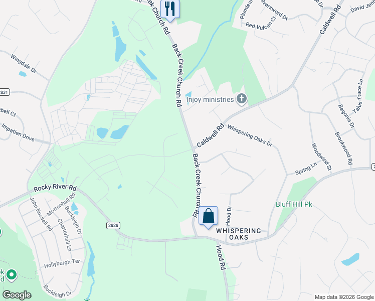 map of restaurants, bars, coffee shops, grocery stores, and more near 4030 Back Creek Church Road in Charlotte