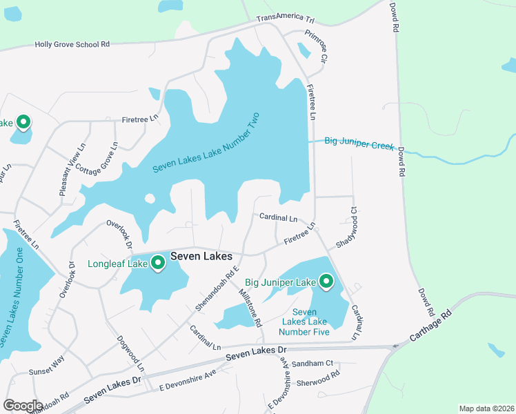 map of restaurants, bars, coffee shops, grocery stores, and more near 163 Shenandoah Road East in Seven Lakes