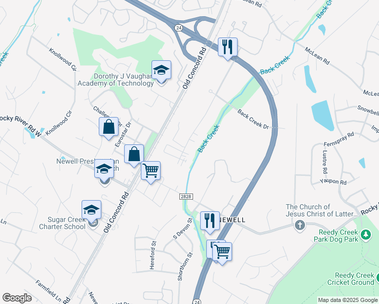 map of restaurants, bars, coffee shops, grocery stores, and more near in Charlotte