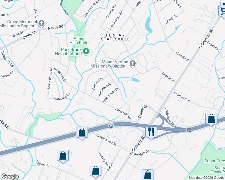 map of restaurants, bars, coffee shops, grocery stores, and more near 4717 Monmouth Drive in Charlotte
