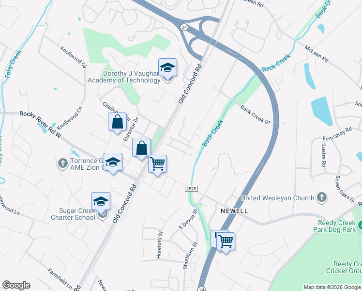 map of restaurants, bars, coffee shops, grocery stores, and more near 8401 University East Drive in Charlotte