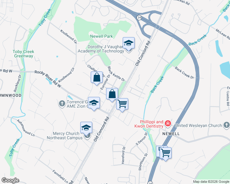 map of restaurants, bars, coffee shops, grocery stores, and more near 8238 Shinkansen Drive in Charlotte