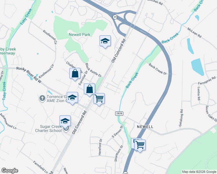 map of restaurants, bars, coffee shops, grocery stores, and more near 8401 University East Drive in Charlotte