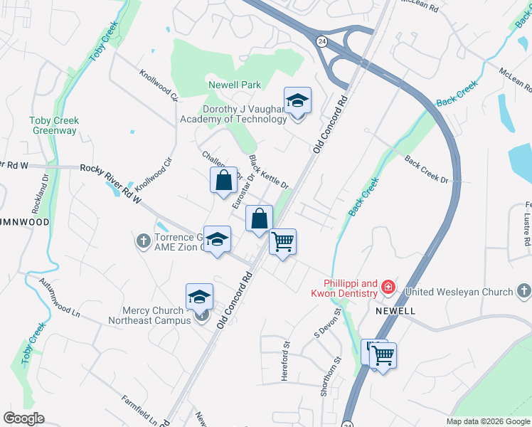 map of restaurants, bars, coffee shops, grocery stores, and more near 8238 Shinkansen Drive in Charlotte