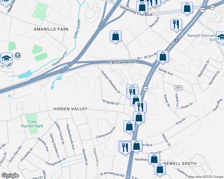 map of restaurants, bars, coffee shops, grocery stores, and more near 2310 Pesca Lane in Charlotte