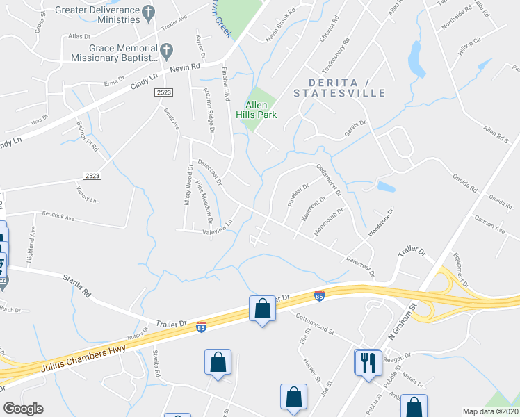 map of restaurants, bars, coffee shops, grocery stores, and more near 3326 Cedarhurst Drive in Charlotte