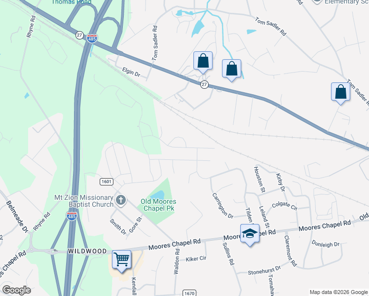 map of restaurants, bars, coffee shops, grocery stores, and more near 8607 Deerwood Rd in Charlotte