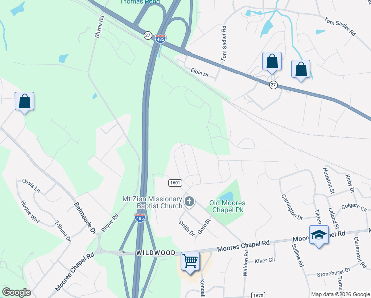 map of restaurants, bars, coffee shops, grocery stores, and more near 9608 Old Moores Chapel Road in Charlotte