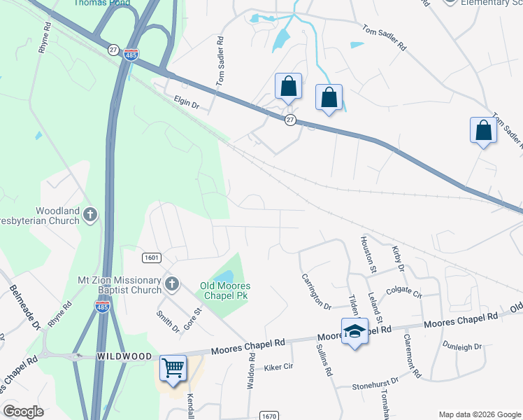 map of restaurants, bars, coffee shops, grocery stores, and more near 8607 Deerwood Rd in Charlotte
