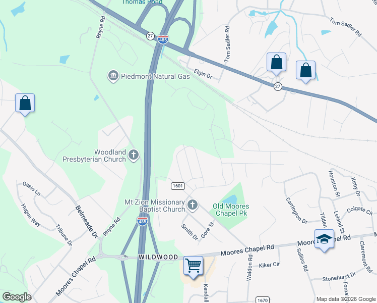 map of restaurants, bars, coffee shops, grocery stores, and more near 9608 Old Moores Chapel Road in Charlotte