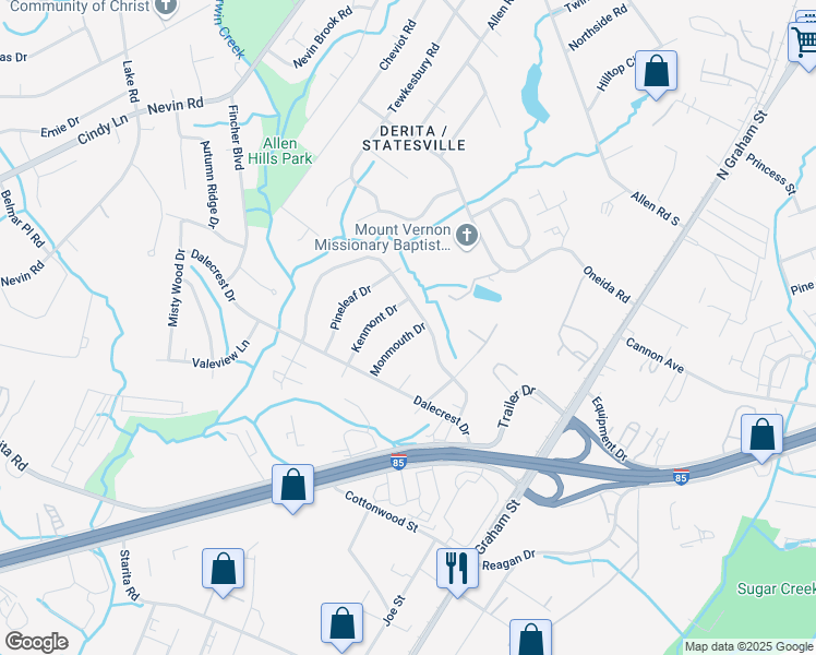 map of restaurants, bars, coffee shops, grocery stores, and more near 4723 Monmouth Drive in Charlotte
