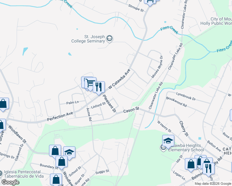 map of restaurants, bars, coffee shops, grocery stores, and more near 416 Moses Rhyne Drive in Mount Holly