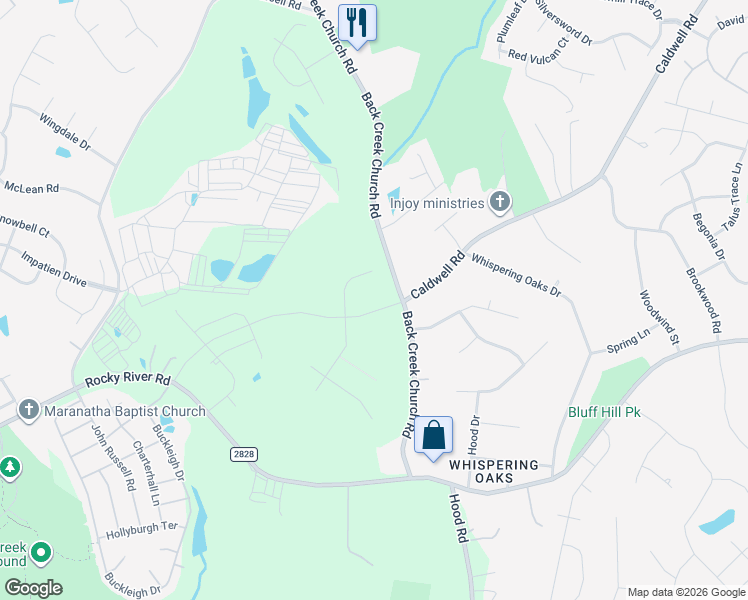 map of restaurants, bars, coffee shops, grocery stores, and more near 4030 Back Creek Church Road in Charlotte