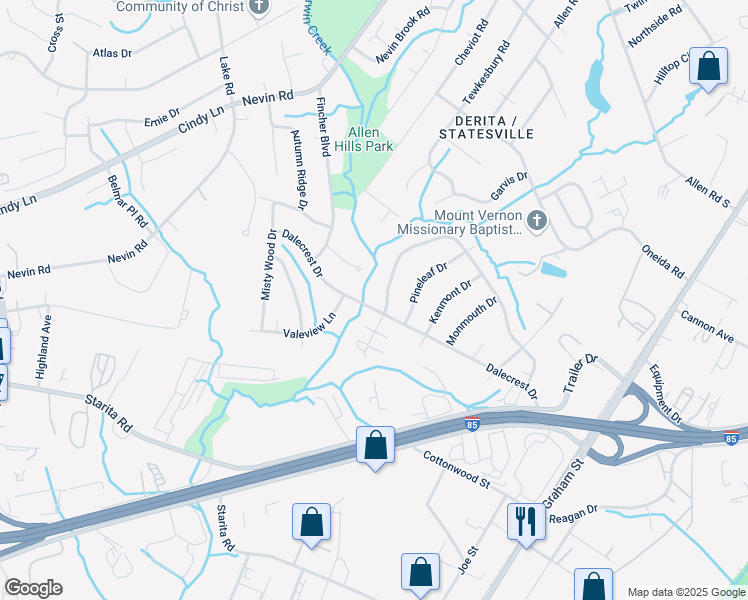 map of restaurants, bars, coffee shops, grocery stores, and more near 3200 Dalecrest Drive in Charlotte
