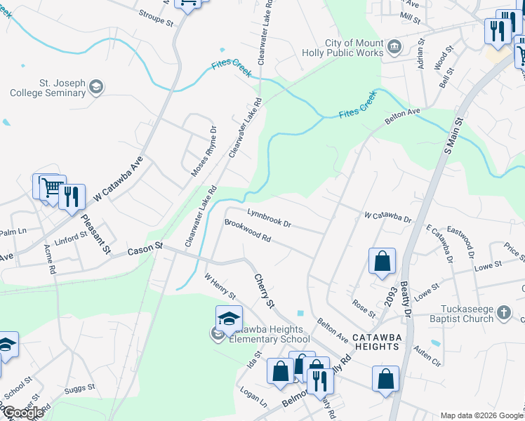 map of restaurants, bars, coffee shops, grocery stores, and more near 109 Lynnbrook Drive in Belmont