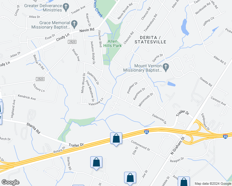 map of restaurants, bars, coffee shops, grocery stores, and more near 3326 Cedarhurst Drive in Charlotte