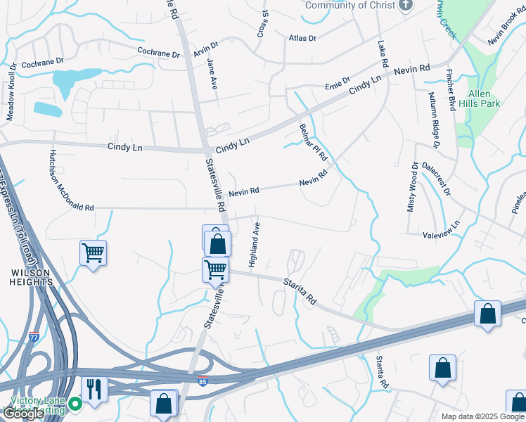 map of restaurants, bars, coffee shops, grocery stores, and more near 2734 Kendrick Avenue in Charlotte