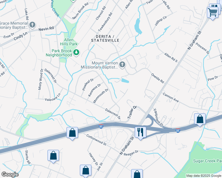 map of restaurants, bars, coffee shops, grocery stores, and more near 2830 Cedarhurst Drive in Charlotte