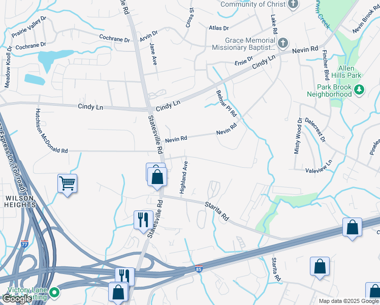 map of restaurants, bars, coffee shops, grocery stores, and more near 2734 Kendrick Avenue in Charlotte