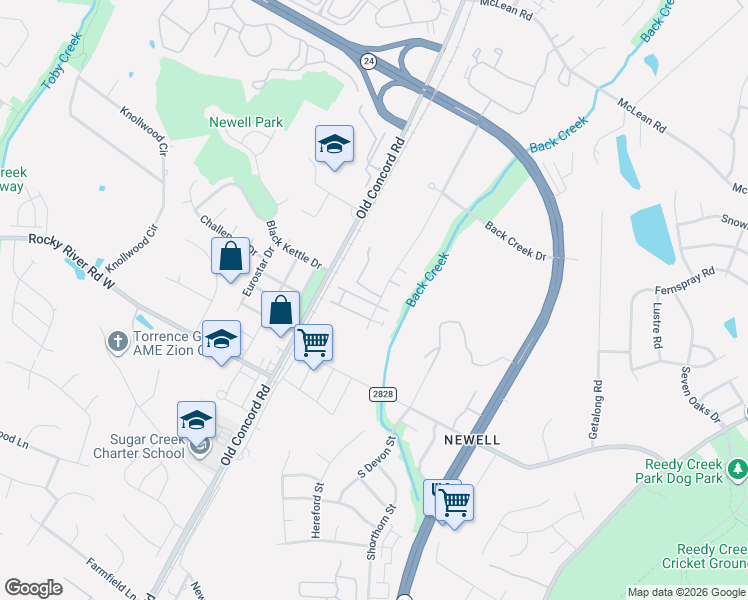map of restaurants, bars, coffee shops, grocery stores, and more near 8408 University East Drive in Charlotte