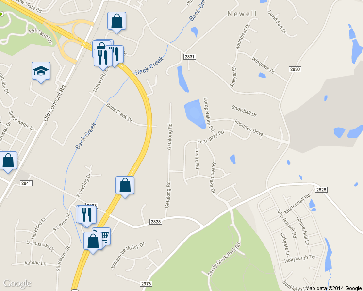 map of restaurants, bars, coffee shops, grocery stores, and more near 9613 Fernspray Road in Charlotte