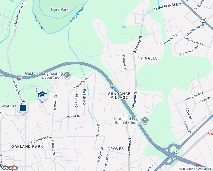 map of restaurants, bars, coffee shops, grocery stores, and more near 1048 Sundance Drive in Gastonia
