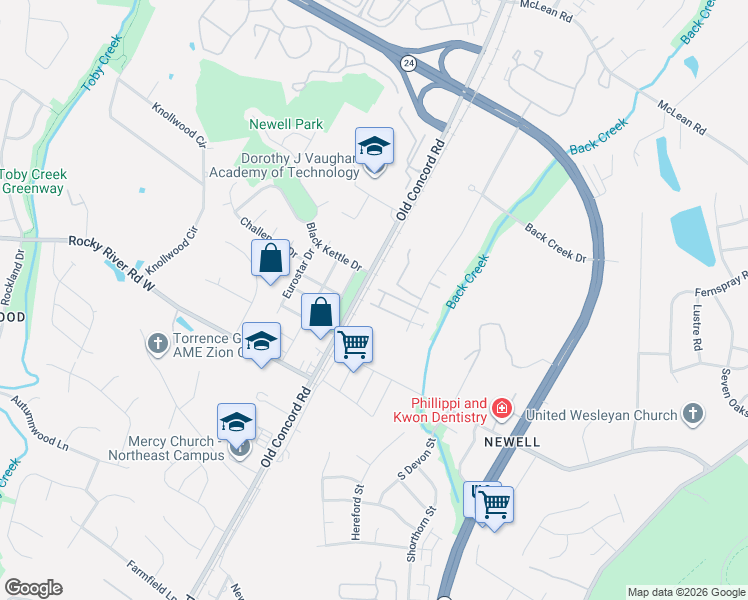 map of restaurants, bars, coffee shops, grocery stores, and more near 8401 University East Drive in Charlotte