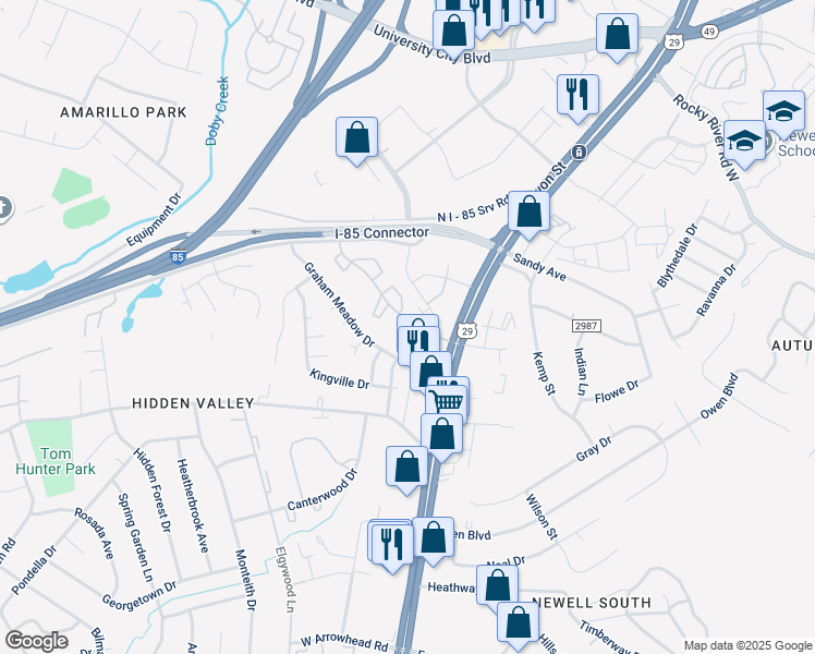 map of restaurants, bars, coffee shops, grocery stores, and more near 219 Orchard Trace Lane in Charlotte