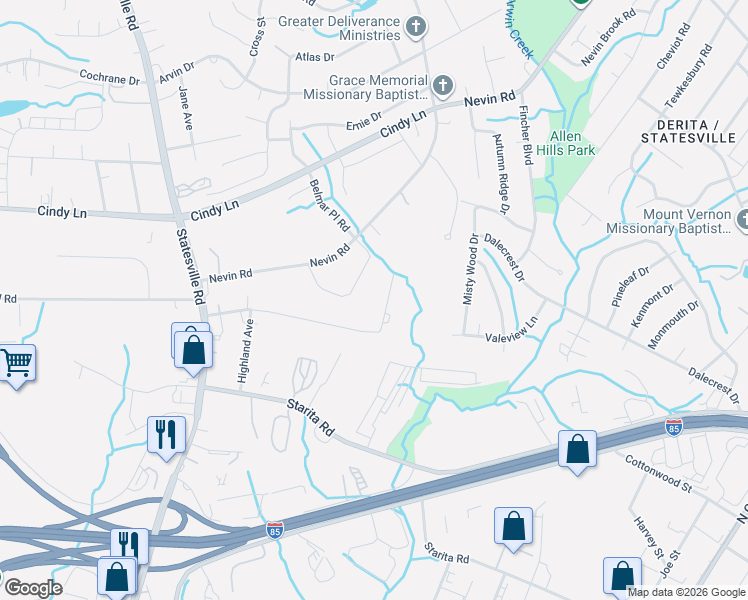 map of restaurants, bars, coffee shops, grocery stores, and more near in Charlotte