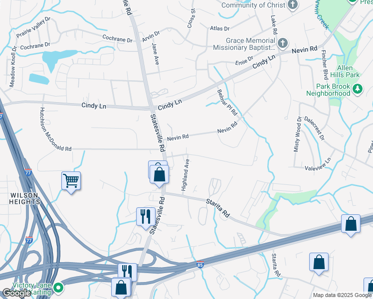 map of restaurants, bars, coffee shops, grocery stores, and more near 2734 Kendrick Avenue in Charlotte