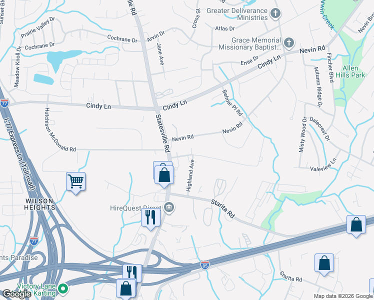map of restaurants, bars, coffee shops, grocery stores, and more near in Charlotte
