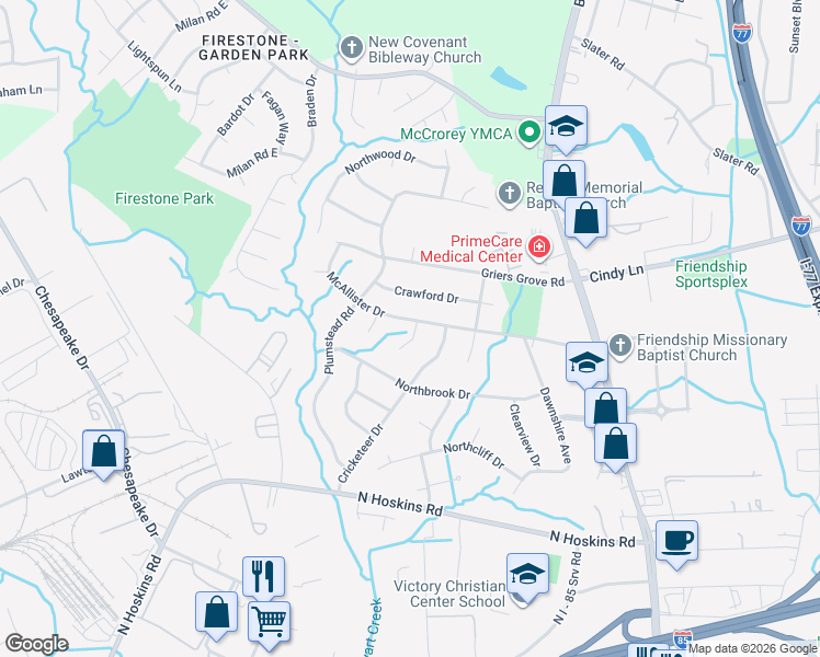 map of restaurants, bars, coffee shops, grocery stores, and more near in Charlotte