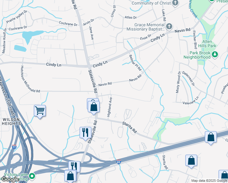 map of restaurants, bars, coffee shops, grocery stores, and more near 2734 Kendrick Avenue in Charlotte