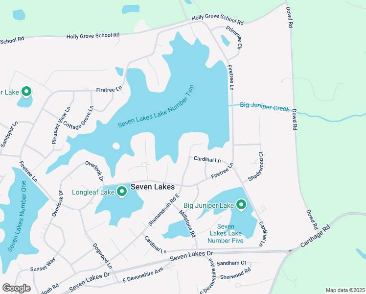 map of restaurants, bars, coffee shops, grocery stores, and more near 163 Shenandoah Road East in Seven Lakes