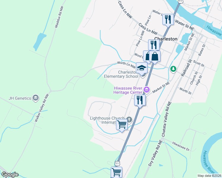 map of restaurants, bars, coffee shops, grocery stores, and more near 305 Northwest Drive Northwest in Charleston