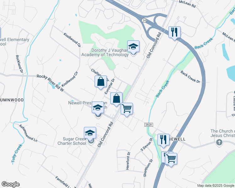 map of restaurants, bars, coffee shops, grocery stores, and more near 8238 Shinkansen Drive in Charlotte