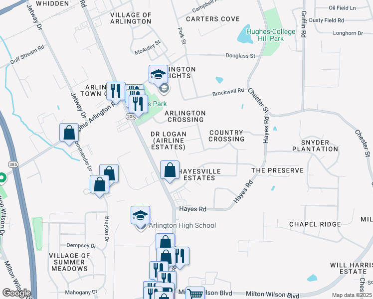 map of restaurants, bars, coffee shops, grocery stores, and more near 11904 Country Valley Drive in Arlington