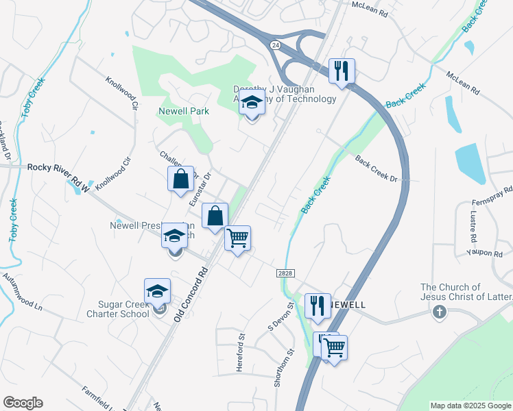 map of restaurants, bars, coffee shops, grocery stores, and more near 8401 University East Drive in Charlotte