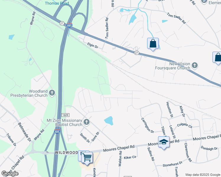 map of restaurants, bars, coffee shops, grocery stores, and more near 8501 Deerwood Road in Charlotte