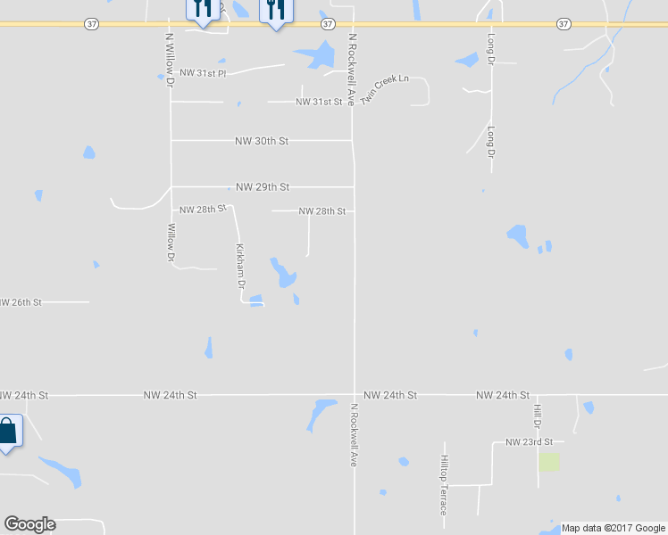map of restaurants, bars, coffee shops, grocery stores, and more near 2725 North Rockwell Avenue in Newcastle